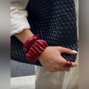 New Bangle + Ring 3pc Burgundy Resin Set